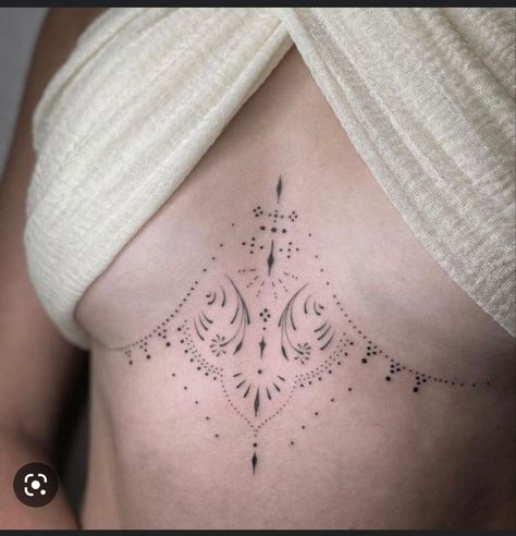 Ornamental Sternum Tattoo, Paris Tattoo, Single Needle Tattoo, Handpoke Tattoo, Geometry Tattoo, Ornamental Tattoo, Chest Tattoos For Women, Lace Tattoo, Sternum Tattoo