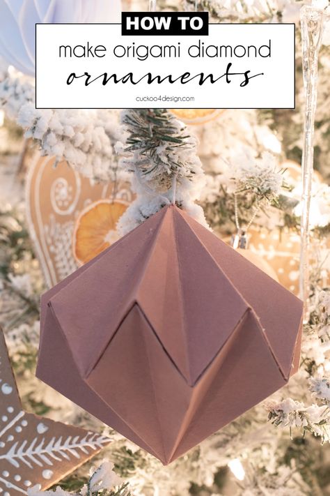 Oragami Ornaments, Aesthetic Origami, Craft Ideas For Beginners, Diamond Ornaments, Origami Christmas Ornament, Diamond Christmas, Origami Diamond, Paper Diamond, Origami Ornaments