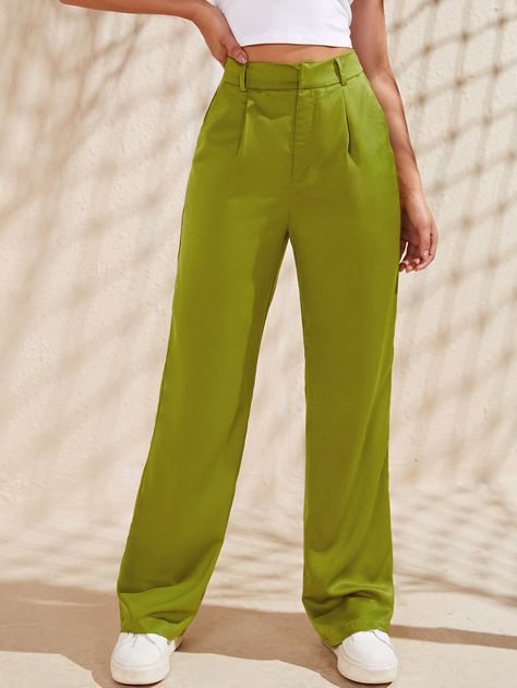 Satin Pants Outfit, Lime Green Pants, Viking Woman, Satin Trousers, Fur Clothing, Cropped Pants Women, Satin Pants, Girl Fits, Green Pants