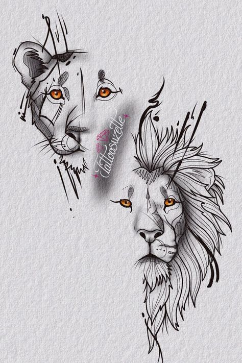 Leones Tattoo, Lion Head Drawing, Lions Tattoo, Lion And Lioness Tattoo, Blatt Tattoos, Geometric Animal Tattoo, Lion Art Tattoo, Tattoo Lion, Lioness Tattoo