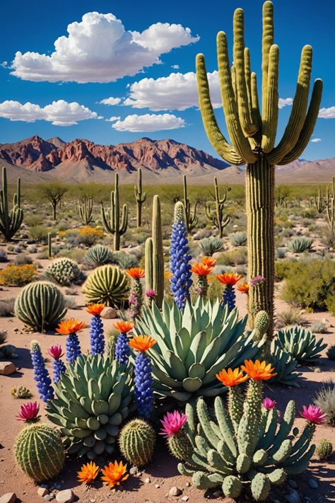 Desert Flower Garden, Catus Landscaping Garden, Cacti Landscaping, Cactus Flower Bed, Desert Garden Landscaping, Desert Yard, Desert Plants Landscaping, Desert Landscaping Ideas, Desert Landscaping Backyard