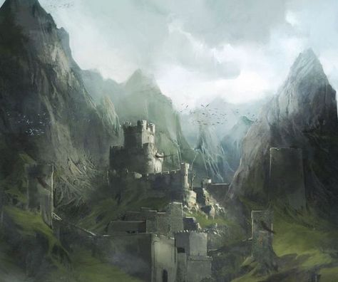 Fortress Concept Art, Mountain Fortress, Mountain Castle, Iron Fortress, Fantasy Words, Minecraft Castle, King In The North, Fantasy Castle, Landscape Decor