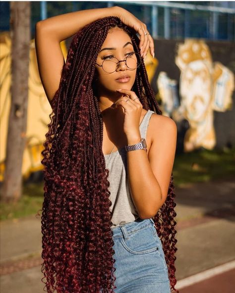 Burgundy Hair Braids, Goddess Braids Burgundy, Burgundy Goddess Braids, Cute Hairstyles Natural, Braids Burgundy, Twistout Hairstyles, Bohemian Braids, Goddess Braids Hairstyles, Neon Hair