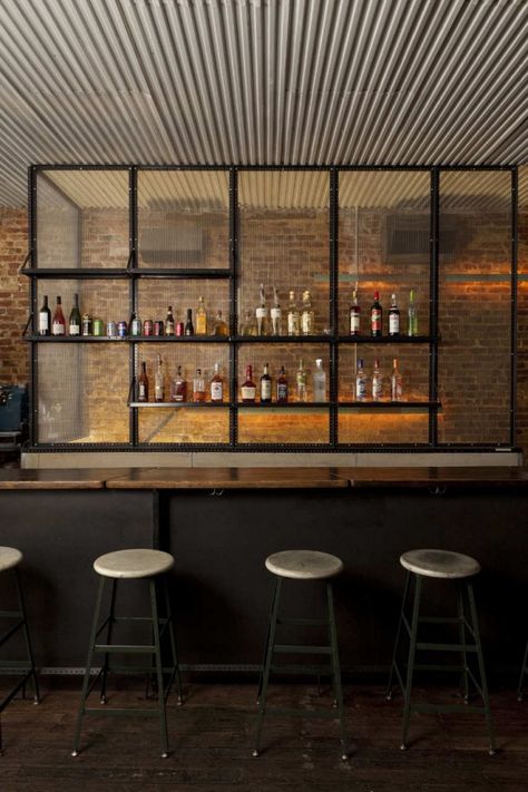 Cool looking bar. Would be awesome for a basement or outside Kitchen Illustration, Industri Modern, Design Café, Industrial Architecture, Industrial Bar, Industrial Shelving, Bar Interior, Industrial Kitchen, Black Kitchen