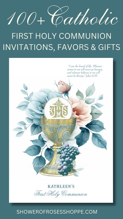 The Shower of Roses Shoppe extends a warm invitation to explore our First Holy Communion Collections, featuring a simple yet elegant assortment of invitations, prayer cards, and cards of congratulations. FREE SHIPPING is available at checkout. First Holy Communion Invitation Cards, Holy Communion Cards, Congratulation Cards, Seven Sacraments, Bluey Party, Holy Communion Invitations, First Communion Invitations, Communion Invitations, Eucharist