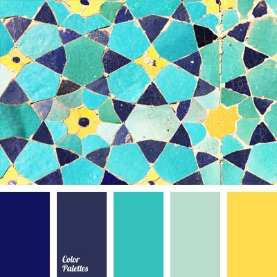 Color Palette. How does this work with a family? Say - Dad is in jeans w a mint or navy shirt, daughter in mint or yellow, mom in navy or mint or teal mix w white pants, etc... Get the picture? Tile Paint Colours, Tile Color Palette, In Color Balance, Turquoise Color Scheme, Palettes Color, Color Palette Ideas, Wall Living Room, Yellow Tile, Paint Color Schemes