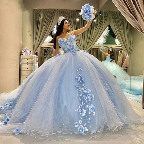 Sky Blue Ball Gown, 2025 Trends, Image Bleu, Blue Ball Gown, Quinceñera Dresses, Quinceanera Dresses Blue, White Homecoming Dresses, Tulle Balls, Blue Ball Gowns