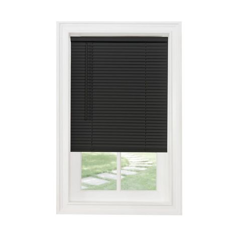 Achim Black Cordless 1 in. Light Filtering Vinyl Blind - 35 in. W x 64 in. L-MSG235BK06 - The Home Depot Black Window Blinds, Modern Window Blind, Vinyl Mini Blinds, Black Blinds, Vinyl Blinds, Cordless Blinds, Horizontal Blinds, Door Blinds, Modern Window