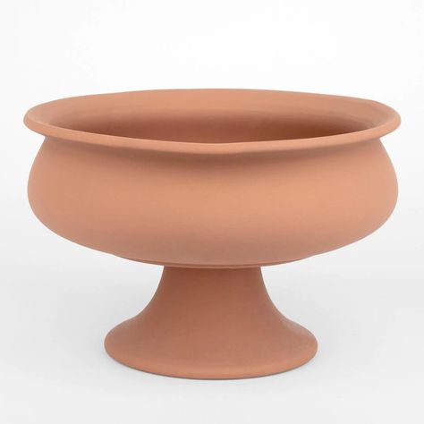 Round Ceramic Compote Bowl Centerpiece Terracotta Pedestal Vase Compote Bowl Centerpiece, Ceramic Terracotta, Floating Candle Centerpieces, Bowl Centerpiece, Table Centerpiece Decorations, Terracotta Color, Pedestal Vase, Faux Floral Arrangement, Modern Minimalist Wedding