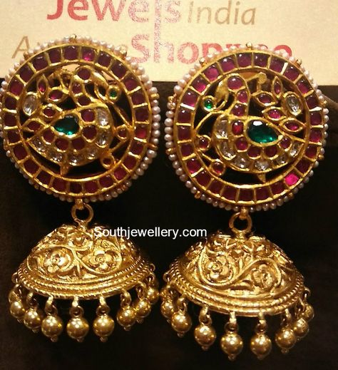 Nakshi Jhumkas, Hindu Jewelry, Gold Jhumkas, Gold Jhumka Earrings, Gold Temple Jewellery, New Gold Jewellery Designs, Gold Jewelry Simple Necklace, Bridal Accessories Jewelry, Silver Jewellery Indian