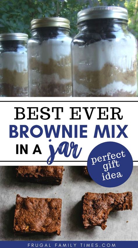 A moist and delicious brownie recipe - made better in a jar for gift giving.  This gift in a jar makes for a thoughtful and appreciated gift for teachers, coaches, volunteers and friends! #brownies #giftsinajar #giftinajar #giftidea #baking #teachergift Brownie Mix In A Jar, Mason Jar Gifts Recipes, Jar Food Gifts, Mason Jar Cookie Recipes, Mason Jar Mixes, Best Ever Brownies, Brownies In A Jar, Brownie Mix Recipes, Homemade Brownie Mix