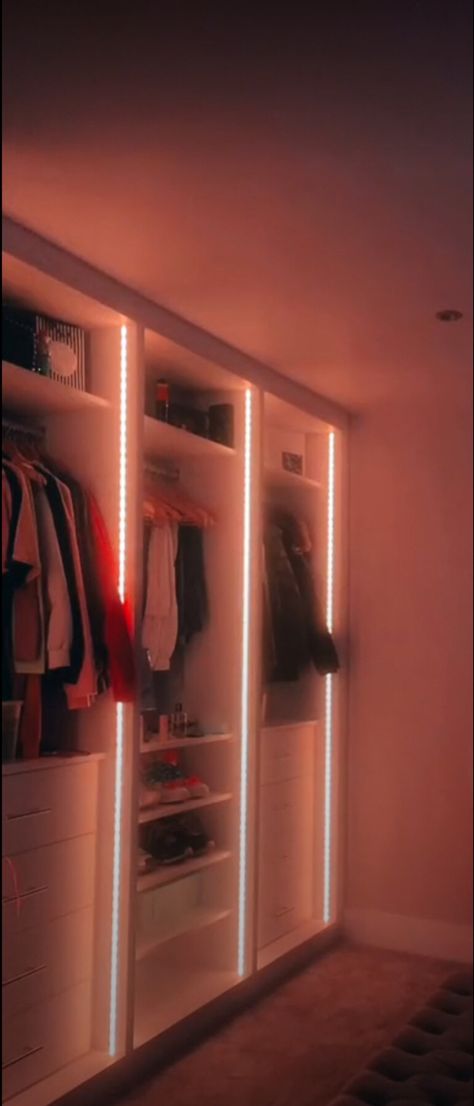 Light Up Closet, Led Walk In Closet, Led Lights In Closet, Lights For Closet, Led Wardrobe, Light Wardrobe, Tiny Closet, Open Wardrobe, Open Closet