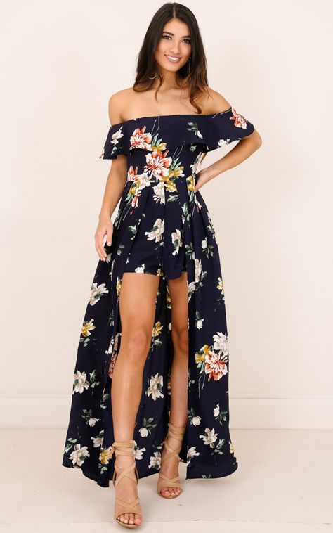 Showpo Simple Love maxi playsuit in navy floral - 14 (XL) Rompers & Formal Playsuit, Summer Playsuits, Maxi Romper Dress, Moda Floral, Floral Playsuit, Maxi Romper, Playsuit Dress, Beach Outfits, Womens Playsuits