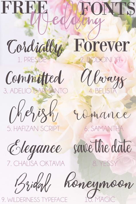 10 free wedding fonts that you can use in Cricut Design Space to make all your custom wedding projects for your dream wedding. #cricutfonts #weddingfonts #freefonts #freecricutfonts #cricutweddingfonts #diywedding #cricutwedding #crafts #diy Free Fonts For Cricut, Cricut Wedding, Wedding Projects, Cricut Fonts, Wedding Fonts, Cricut Free, Cricut Craft Room, Cricut Tutorials, Cricut Design Space