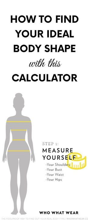 How To Find Your Ideal Body Shape with this Calculator Body Shape Chart, Body Shape Calculator, Body Shapes Women, Rectangle Body Shape, Hourglass Body Shape, Pear Body, Pear Body Shape, Real Bodies, Ideal Body