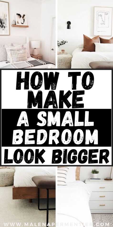 how to make a small bedroom look bigger Style A Small Bedroom, 10x11 Bedroom Layout Ideas, Small Bedroom Look Bigger, Small Bedroom Layout Ideas, Bedroom Layout Ideas, Narrow Bedroom, Small Bedroom Makeover, Small Bedroom Ideas For Couples, Small Bedroom Decor Ideas