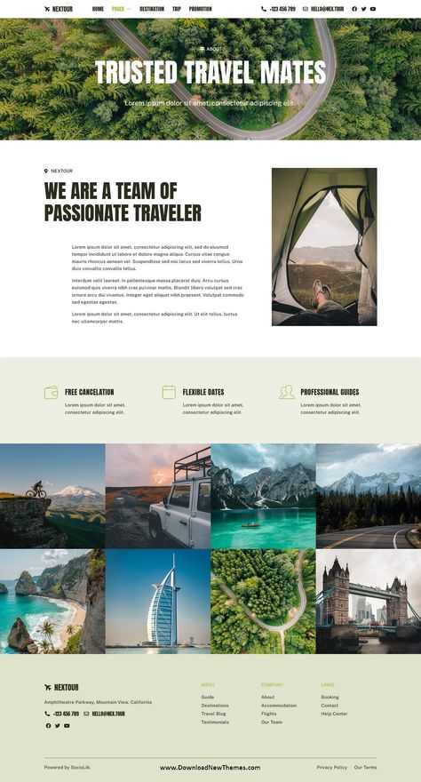 Nextour - Tour Guide & Travel Agency Elementor Template Kit is a Tour Guide & Travel Agency Elementor Template Kit designed for use with the Elementor page builder plugin for WordPress. It is a pre-designed set of templates and layouts that can be used to create a website for a tour guide, adventure, outdoor, camping, tourism or travel agency to download now & live preview click on image 👆 Agency Website Inspiration, Webpage Design Layout, Travel Blog Design, Travel Website Templates, Travel Agency Website, Travel Website Design, Unique Web Design, Agency Website Design, Website Design Wordpress