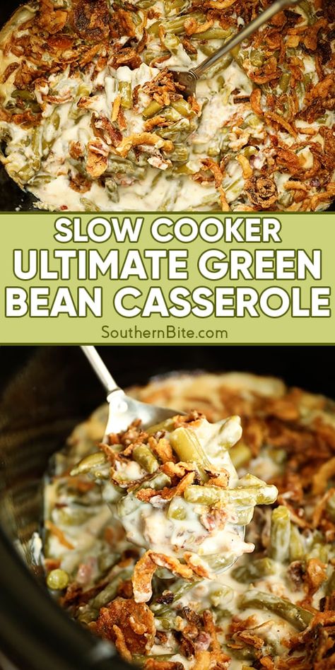 Slow Cooker Ultimate Green Bean Casserole Green Bean Recipes Casserole Thanksgiving, Green Bean Casserole Mushrooms, Green Bean Casserole With Mushrooms, Southern Green Bean Casserole, Green Bean Casserole With Cheese, Green Bean Casserole Recipes, Veg Casserole, Ultimate Green Bean Casserole, Italian Green Beans