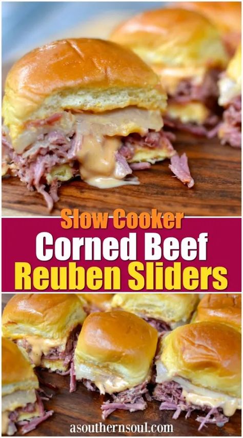 Reuben Sliders, Corned Beef Recipes Slow Cooker, Corned Beef Reuben, Corned Beef Sandwich, Slow Cooker Corned Beef, A Southern Soul, Corn Beef, Corned Beef Brisket, Beef Sliders