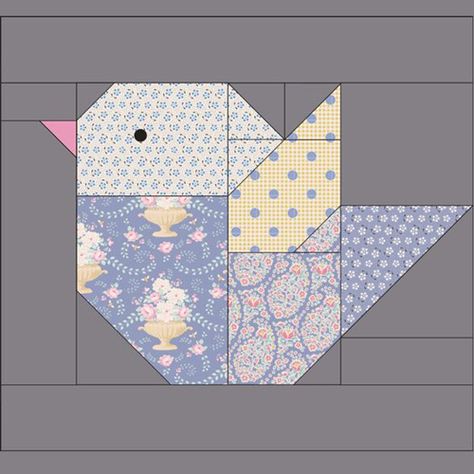 The Bird Quilt Block - Free Pattern Spring Quilt Patterns Free, Easy Christmas Quilt Blocks Free Pattern, Vogel Quilt, Bird Quilt Blocks, Drunkards Path Quilt, Paper Pieced Quilt Patterns, Quilt Modernen, Spring Quilts, Pattern Quilt