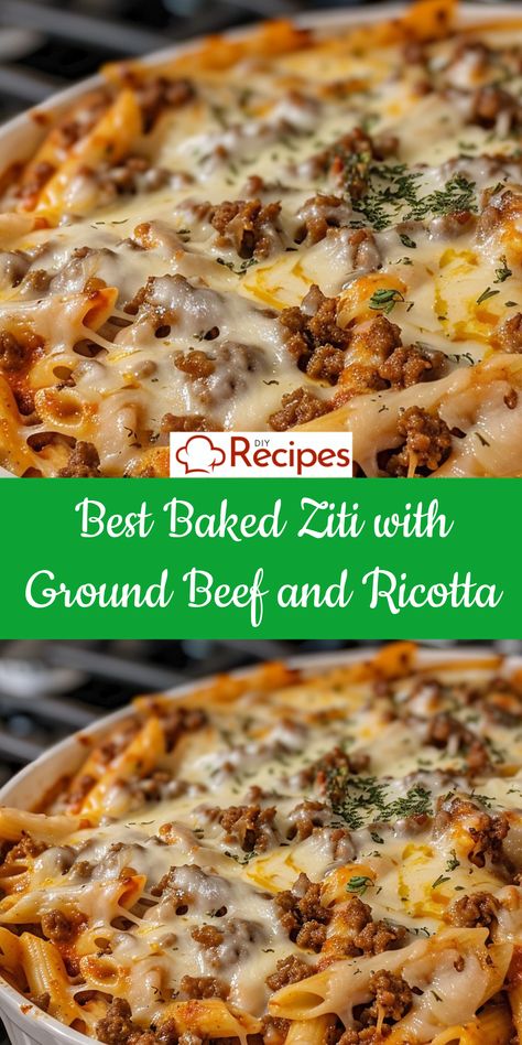 Try the best baked ziti with ground beef and ricotta for a perfect family meal. Bakes Ziti With Ground Beef, Ground Beef With Ricotta Cheese, Beef Ricotta Casserole, Cheesy Baked Ziti With Ground Beef, Best Baked Ziti Recipe Ground Beef, Ricotta And Ground Beef Recipes, Bake Ziti With Ground Beef, Easy Baked Ziti With Ground Beef And Ricotta, Ground Beef Ricotta Recipes