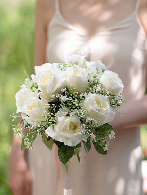 1PC Bridal Bouquet Artificial Rose And Wrist Flower,Wedding Bouquets For Bride Bridesmaid Bouquet Wedding Romantic Bouquet Bride Artificial Flowers Valentine's Day Confession Party,Birthday,Valentine's Day,Mother's Day Gift White         Home Decor, size features are:Bust: ,Length: ,Sleeve Length: Nosegay Bouquet, Bridesmaid Bouquet Alternatives, Megan White, Elegant Wedding Bouquets, Simple Wedding Bouquets, Bridesmaid Bouquet White, White Flower Bouquet, White Rose Bouquet, Bouquet Bride