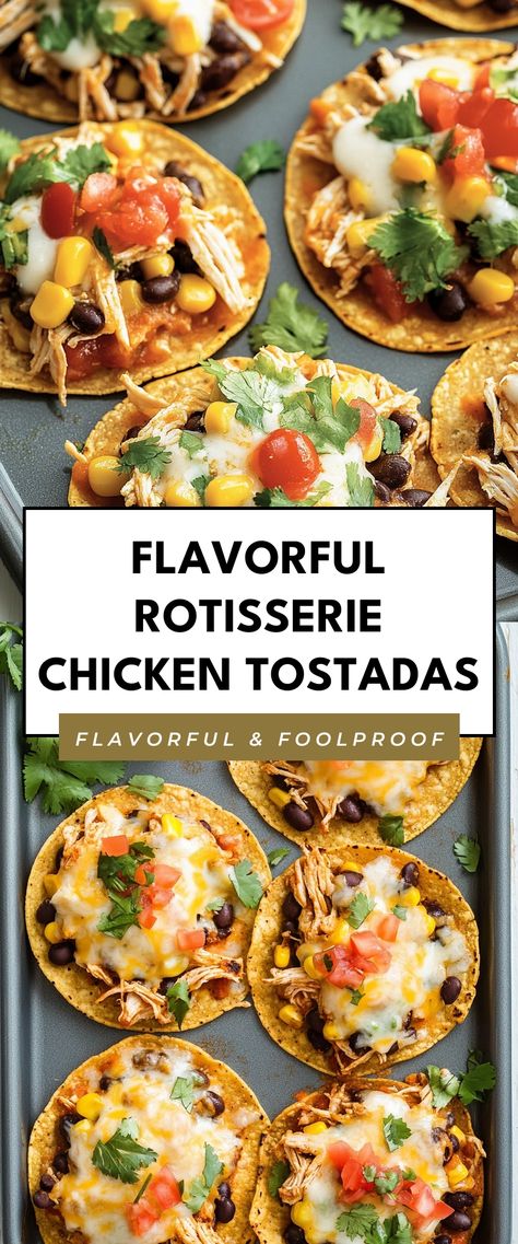 Image for Flavorful Rotisserie Chicken Tostadas Easy Healthy Rotisserie Chicken Meals, Meals Made From Rotisserie Chicken, Healthy Dinner Recipes Rotisserie Chicken, What To Make With Rotisserie Chicken Healthy, Dinner With Rotisserie Chicken Healthy, Fun Meals To Make With Friends, Rotesierre Chicken Recipes, Rotisserie Chicken Low Calorie Recipes, What To Eat With Rotisserie Chicken