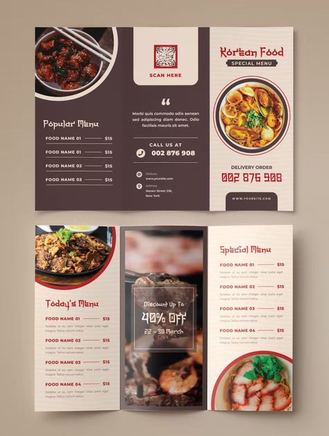 Restaurant Menu Trifold Brochure Template AI, EPS, PSD Food Brochure Design, Iphone Background Red, Menu Trifold, Food Brochure, Menu Brochure, Menu Sans Gluten, Brochure Food, Menu Card Design, Food Menu Template