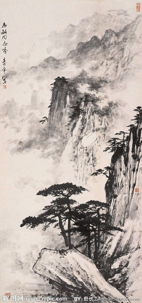 Paintings Black And White, Landscape Black And White, Japanese Ink Painting, Chinese Drawings, Asian Landscape, Painting Black And White, Scroll Painting, Japan Painting, Chinese Landscape Painting