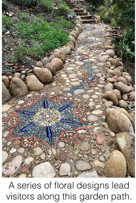 Mosaic Walkway, Stone Garden Paths, Rock Garden Design, Mosaic Garden Art, Stone Walkway, Garden Walkway, Landscaping With Large Rocks, Rock Garden Landscaping, Stone Path