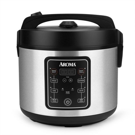 Enjoy easy home cooking with the Aroma® 20-Cup Rice & Multi Cooker. With the touch of a button, prepare delicious one pot meals that the entire family will love. This digital multicooker comes equipped with standard grain functions, a slow cooker function, an option to steam foods, and even a function to bake a cake! This convenient cooker's generous capacity perfectly cooks 4 to 20 cups of any variety of rice with specialized functions for both White and Brown Rice. Once the selected cycle has Quick Rice, Delicious Veggies, Oatmeal Cake, Steam Recipes, Steamer Recipes, One Pot Dishes, Rice Grain, How To Cook Rice, Hot Meals