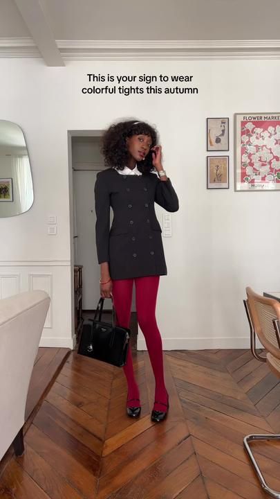 Emmanuelle Koffi colorful tights outfits - tiktok Preppy Night Out Outfits, Colorful Fits Aesthetic, Winter Outfit Colorful, Colorful Preppy Outfits, Emmanuelle Koffi, Color Tights Outfit, Twee Outfits, Cold Fall Outfits, Colorful Tights Outfit