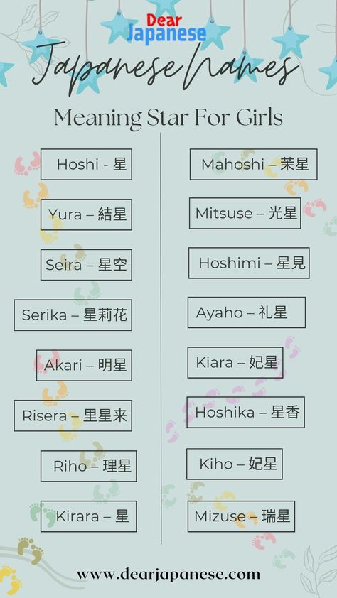 Japanese names for girls meaning star Unique Japanese Names, Japanese Anime Names, Japanese Names For Girls, Japanese Girl Names, Japanese Last Names, Good Girl Names, Japanese Names And Meanings, Aesthetic Names For Instagram, Names Meaning