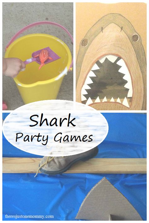 shark party games:  perfect for Shark Week or a shark birthday party Fish Birthday Party Games, Shark Week Games For Kids, Shark Party Games, Shark Games For Kids, Shark Activities, Shark Week Party, Shark Games, Fish Party, Shark Themed Party