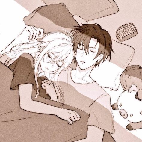 Shin Lena, Anime Couples Cuddling, Sleep With Me, Blue Hair Anime Boy, Anime Hug, Sleeping Together, Hugs And Cuddles, Couples Comics, Alone Photography