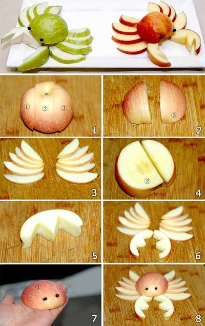 How To Cut Apples, Cute Food Tutorial, Apple Food Art, Apple Crab, Apple Food, Apple Ideas, Deco Fruit, Apple Cut, Fruit Animals