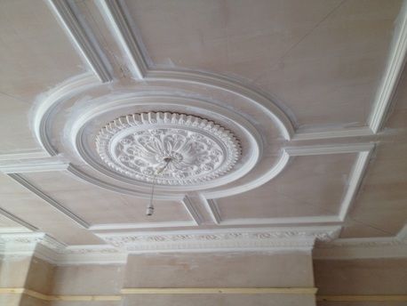 Victorian-coving-with-dado-rail-Victorian-ceiling-rose-decorative-plaster-situ Victorian Ceiling Design, Ceiling Moulding, Ceiling Coving, Coffered Ceiling Design, Victorian Ceiling, Plaster Coving, Plaster Ceiling Design, Plaster Cornice, Plaster Mouldings