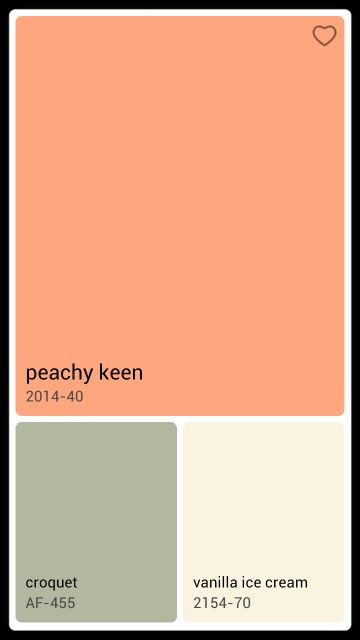 Soft Peach Wall Color, Peach Kitchen Ideas, Peach And Green Living Room, Salmon Accent Wall, Peach And Green Interior Design, Peach Cabinets, Peach Colour Wall, Peach Hallway Ideas, Peach Ceiling