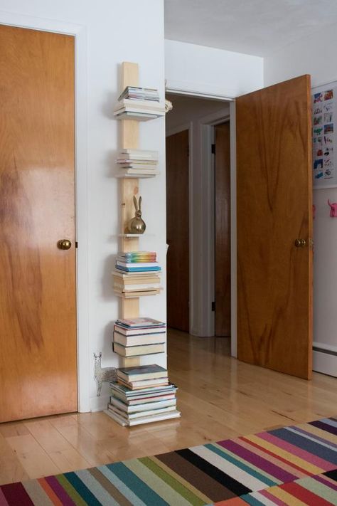 Tower Bookshelf, Spine Bookshelf, Wire Shelf Covers, Diy Bookcase, Bookshelf Diy, Vertical Bookshelf, Mini Bookshelf, Shallow Shelves, Book Tower