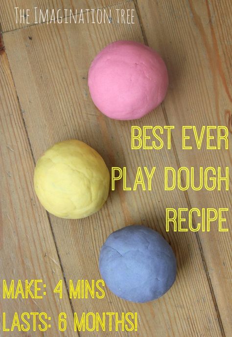 Best Ever No-Cook Play Dough Recipe! - The Imagination Tree Diy Non Toxic Play Dough, Non Toxic Playdough Recipe, Non Toxic Playdough, Diy Stressball, Play Dough Recipe, Imagination Tree, Playdough Recipe, Baby Activities, Homemade Playdough