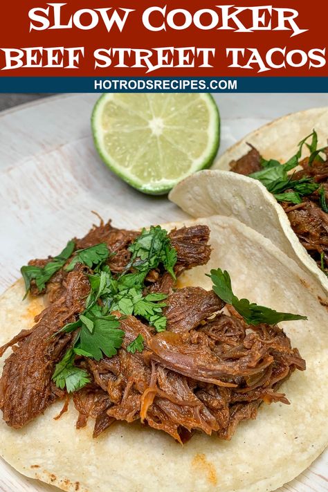 Taco lovers will love this Beef Street Tacos recipe. Easily made in a Crock-Pot Slow Cooker with a few simple ingredients. Tacos With Roast Beef, Slow Cooker Street Tacos Chuck Roast, Beef Chuck Tacos Crock Pot, Roast Beef For Tacos, Braised Beef Tacos Slow Cooker, Slow Cooker Beef Brisket Tacos, Bottom Round Roast Tacos, Beef Roast Tacos Crock Pot, Crock Pot Shredded Beef Tacos