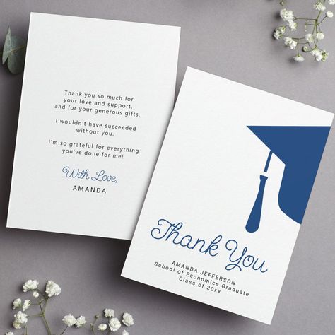 Simple budget graduation personalized thank you note card | #budgetgraduationthankyoucards #graduatethankyou #script #modern #collegegrad #highschoolgraduate #chic #minimalist #hat #calligraphy Thank You Letter Examples, Graduation Thank You Cards, Invitation Kits, Bullet Journal Notebook, Thank You Letter, Thank You Note Cards, Simple Budget, Thank You Card Template, Graduation Announcements