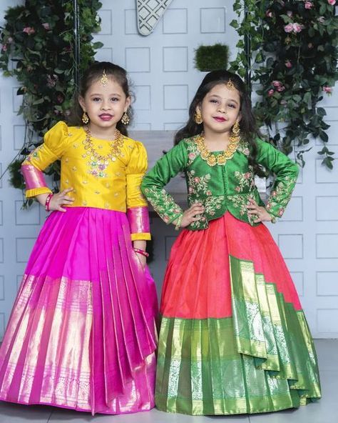 Long Frocks For Kids, Pattu Langa, Cotton Frocks For Kids, Kids Party Wear Dresses, Pattu Pavadai, Kids Dress Collection, Kids Blouse Designs, Baby Frock Pattern