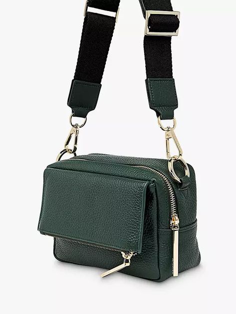 Whistles Bibi Leather Cross Body Bag, Green at John Lewis & Partners Green Crossbody Bag, Unique Handbag, Contemporary Accessories, Bags Aesthetic, Black Cross Body Bag, Everyday Essentials, Online Bags, Womens Tote, Green Bag