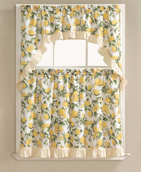 French Country Rug, Kitchen Curtain Sets, Lemon Kitchen, French Country Kitchens, Kitchen Valances, Types Of Curtains, Lemon Decor, Kitchen Curtain, French Country Kitchen