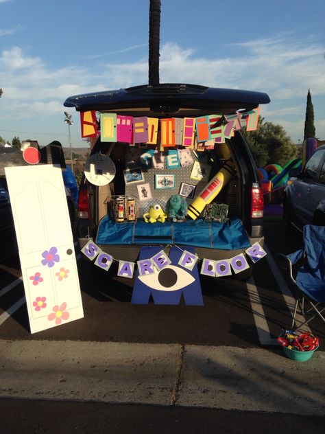 Monsters Inc., Trunk or Treat Monsters Inc Trunk Or Treat, Trunker Treat Ideas, Trunk Or Treat Ideas, Hallowen Ideas, Cute Couple Halloween Costumes, Treat Ideas, Halloween Diy Crafts, Trunk Or Treat, Monster Party