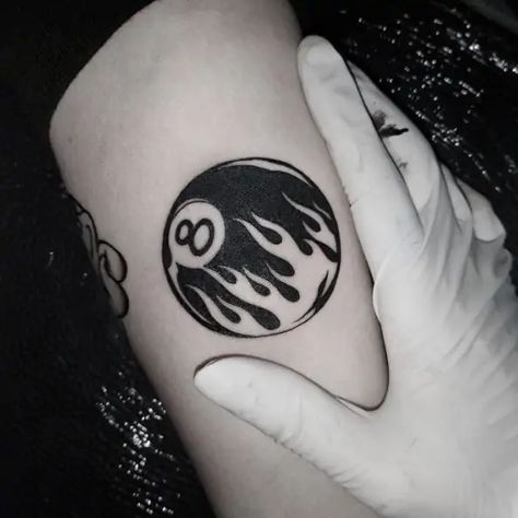 The 8 Ball Tattoo Meaning And 110+ Tattoos To Get The Ball Rolling 8 Ball Tattoo Design, 8 Ball Drawing, Eight Ball Tattoo, Magic 8 Ball Tattoo, Small Black Tattoo, 8 Ball Tattoo, Small Black Tattoos, Gamer Tattoos, Ball Tattoo