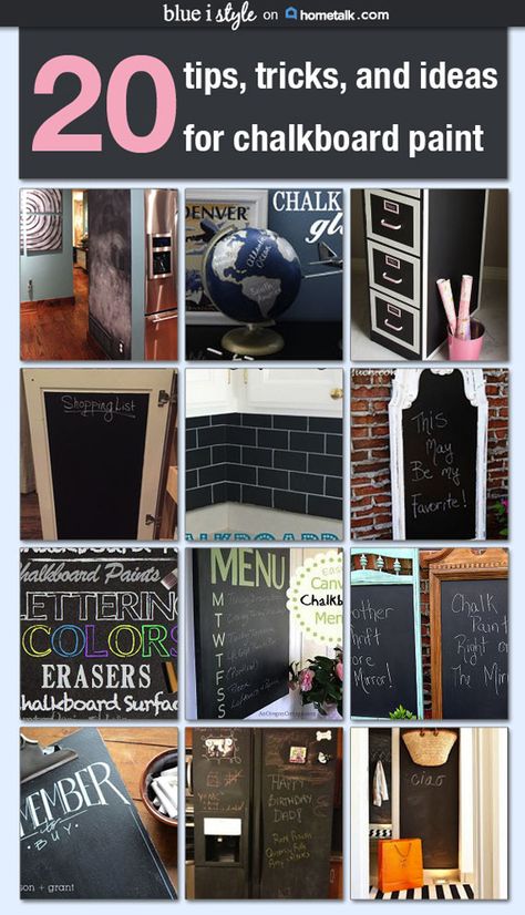 20 Tips & Tricks for Using Chalkboard Paint + A Few Uses You Probably Haven't Thought Of! Homemade vs. Store Bought * Spraypaint vs. Brush On * Clear Chalkboard Paint * Magnetic Primer * Painting on Glass * Cleaning Tips * Alternatives to Paint * How to Paint Over a Chalkboard * AND MORE Chalkboard Paint Ideas, Chalkboard Paint Projects, Chalkboard Crafts, Chalkboard Projects, Blackboard Paint, Paint Makeover, Kid Diy, Magnetic Boards, Magnetic Chalkboard