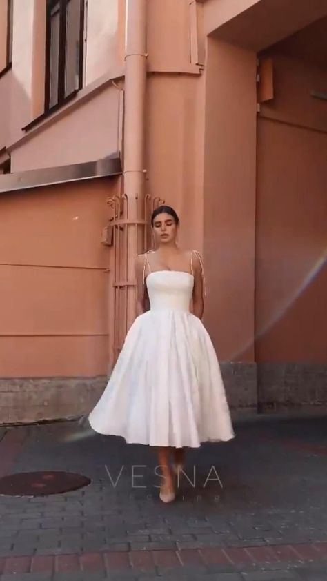 Vintage Wedding Dress Ankle Length, White Midi Dress With Corset, Plus Size Bridal Party Dresses, A Line Elopement Dress, Midi Aline Wedding Dress, Wedding Dresses Midi Length The Bride, Simple White Reception Dress, Midi Puffy Dress, Plus Size Wedding Dresses Classic