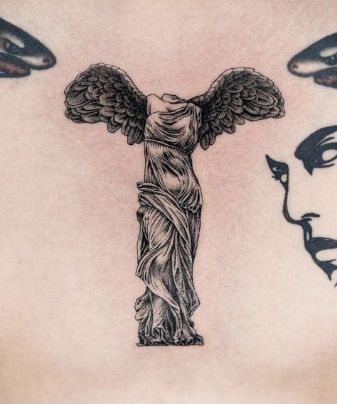 Marble Sculpture Tattoo, Greek Classics Tattoos, Italian Mythology Tattoo, Stone Statue Tattoo, Statue Bust Tattoo, Victory Statue Tattoo, Greek Tattoos Women, Female Greek Statue Tattoo, Italian Statue Tattoo